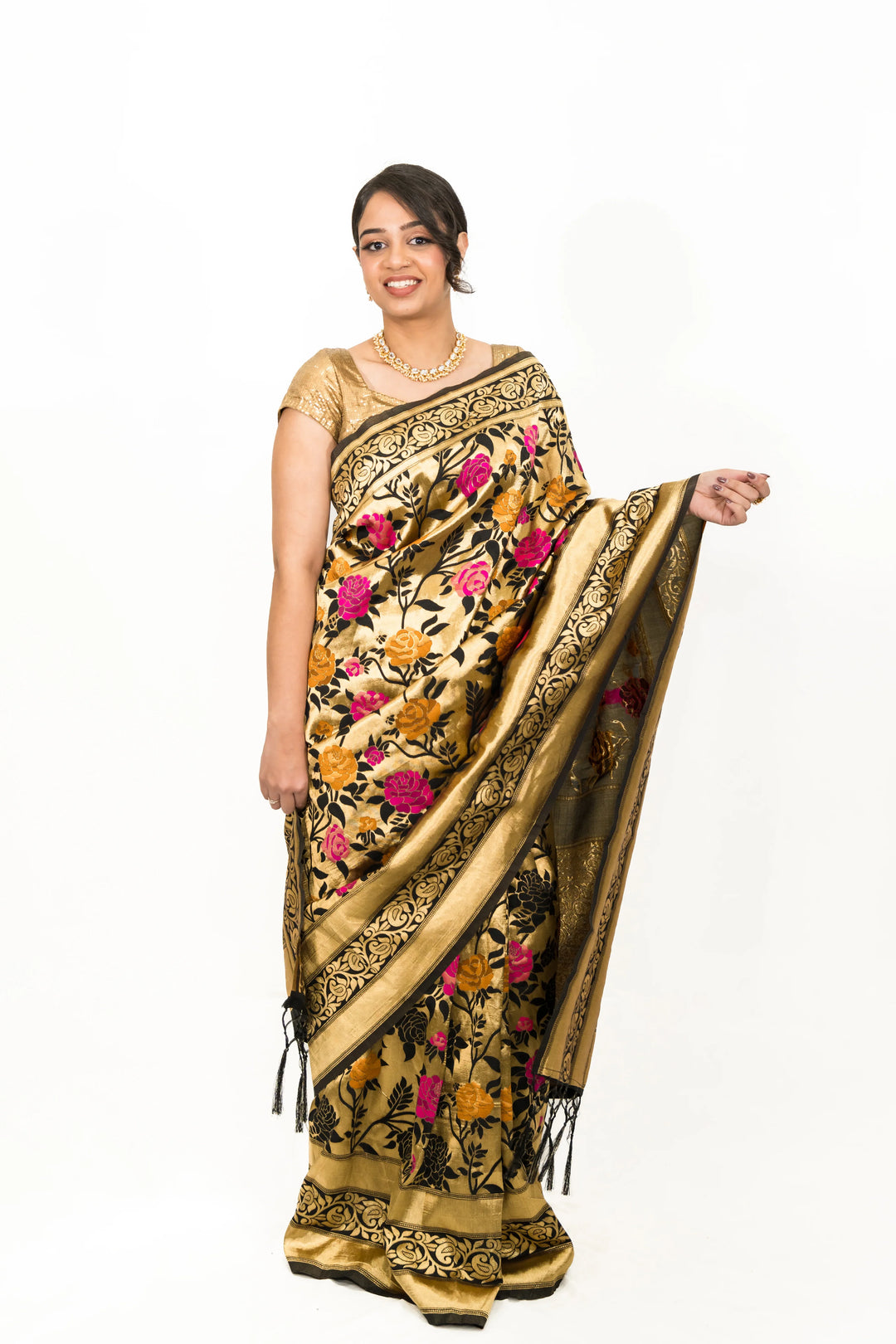 Black Floral Embroidery Saree - MyEthnikRentals