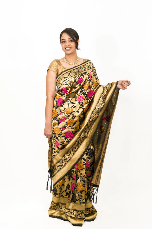 Black Floral Embroidery Saree - MyEthnikRentals