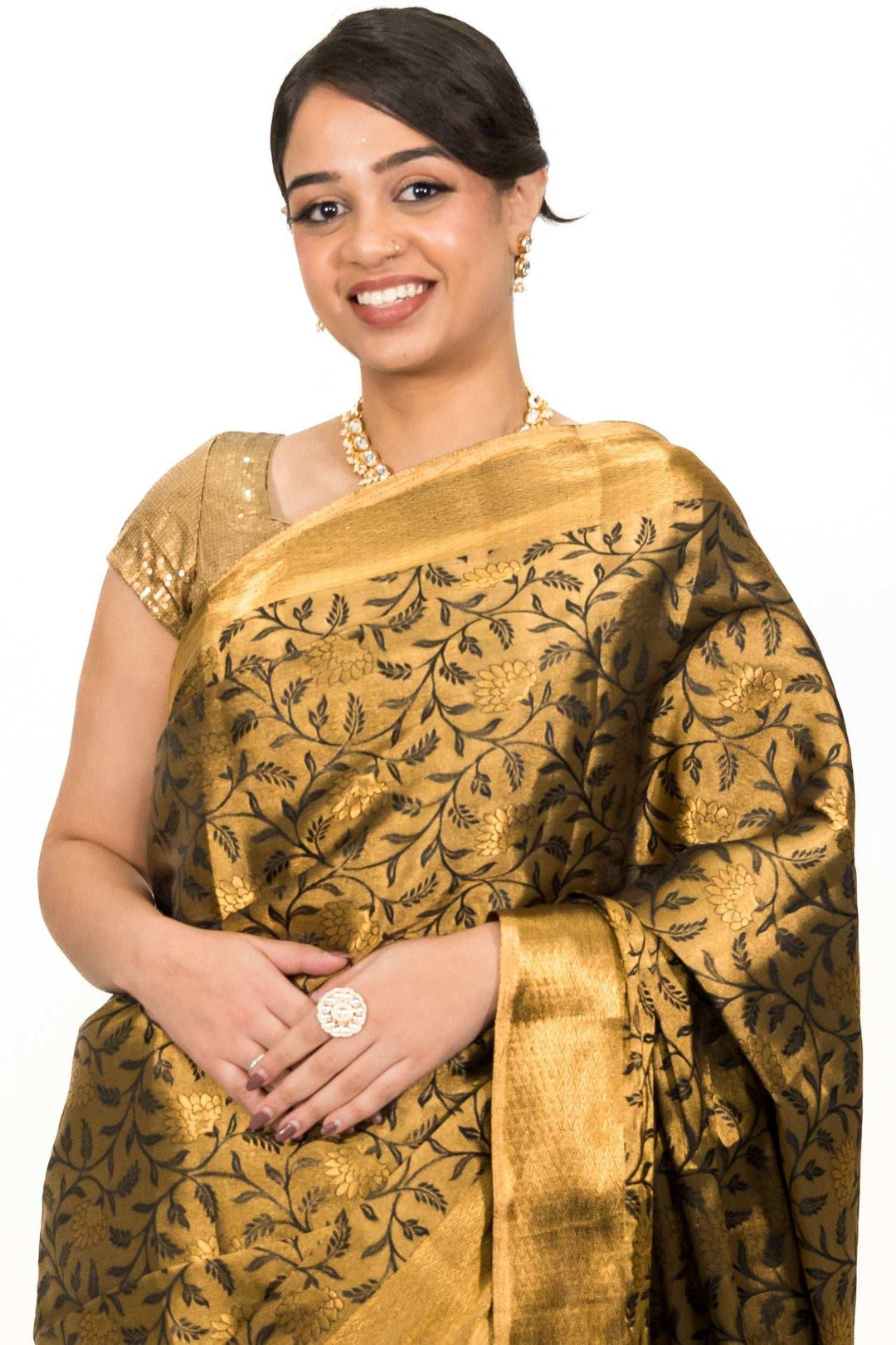 Black Gold Tissue Saree (Outside Ontario) - MyEthnikRentals