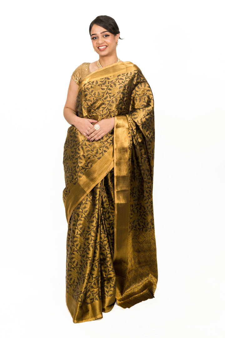 Black Gold Tissue Saree - MyEthnikRentals