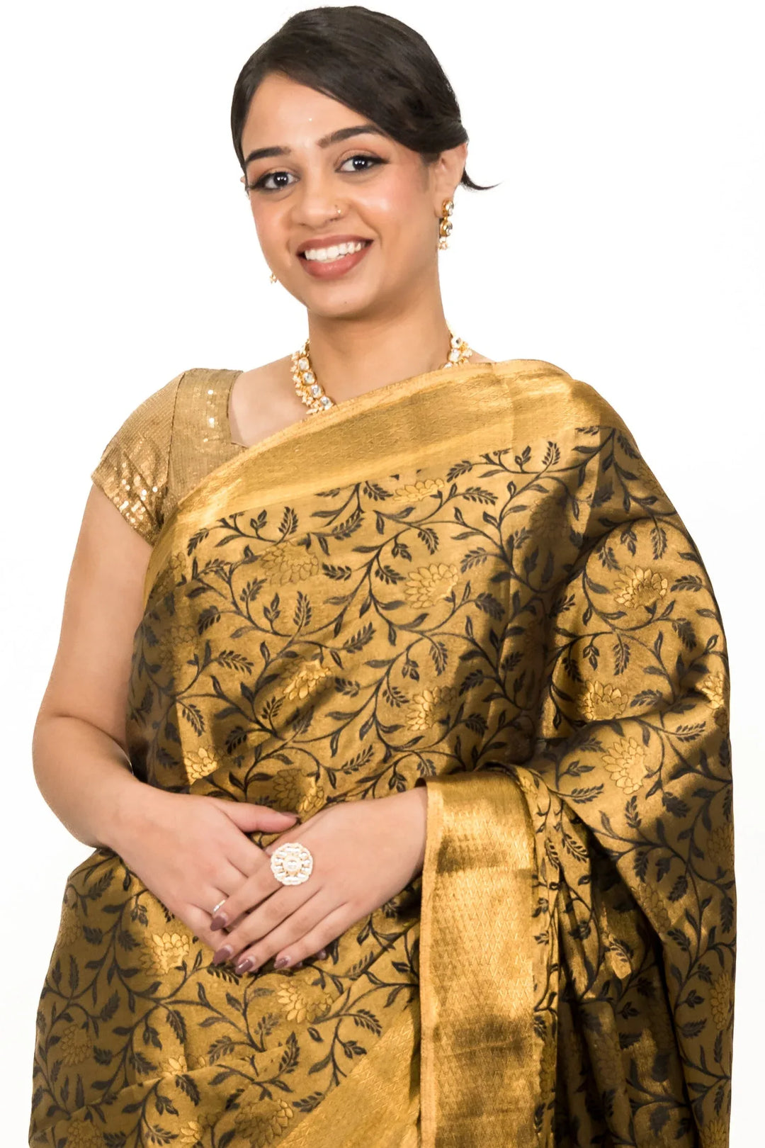 Black Gold Tissue Saree - MyEthnikRentals