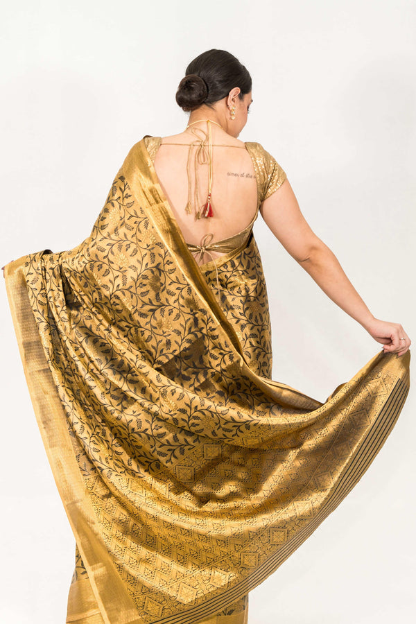 Black Gold Tissue Saree (Outside Ontario) - MyEthnikRentals