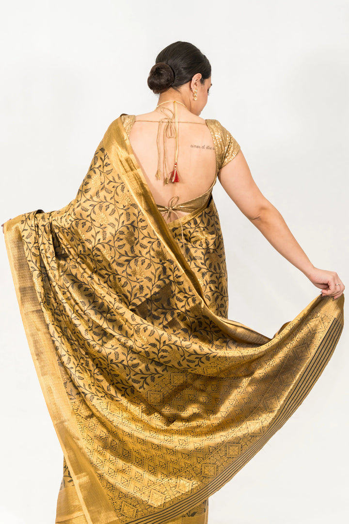 Black Gold Tissue Saree - MyEthnikRentals