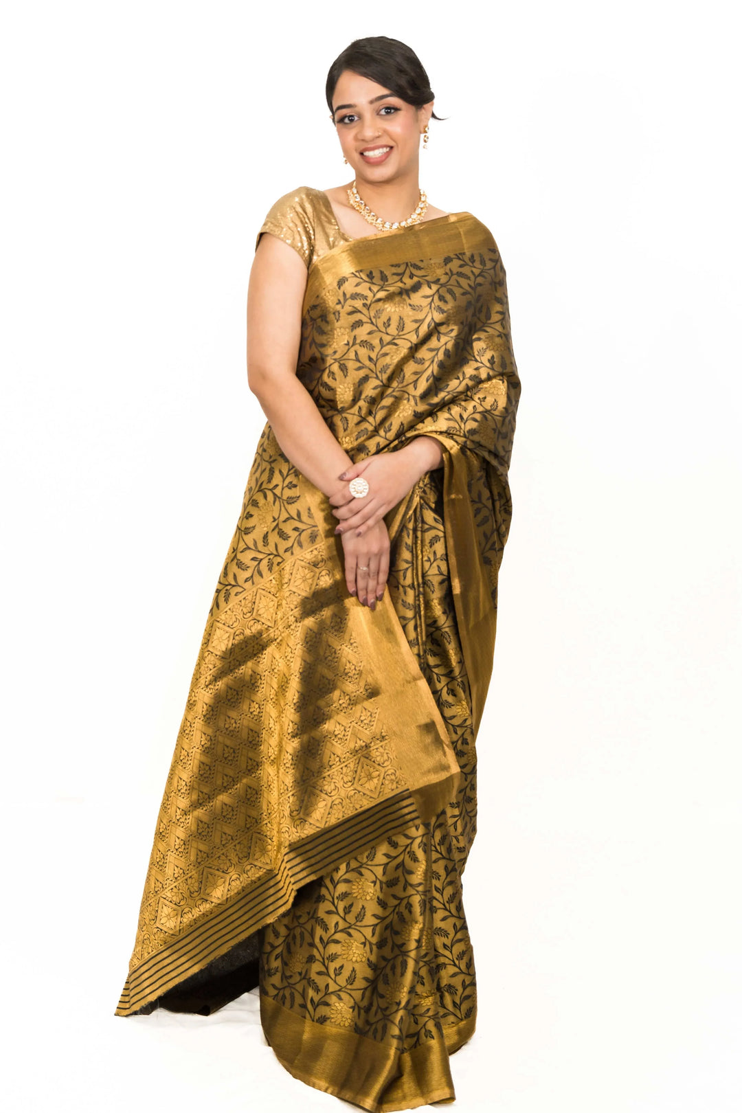 Black Gold Tissue Saree (Outside Ontario) - MyEthnikRentals