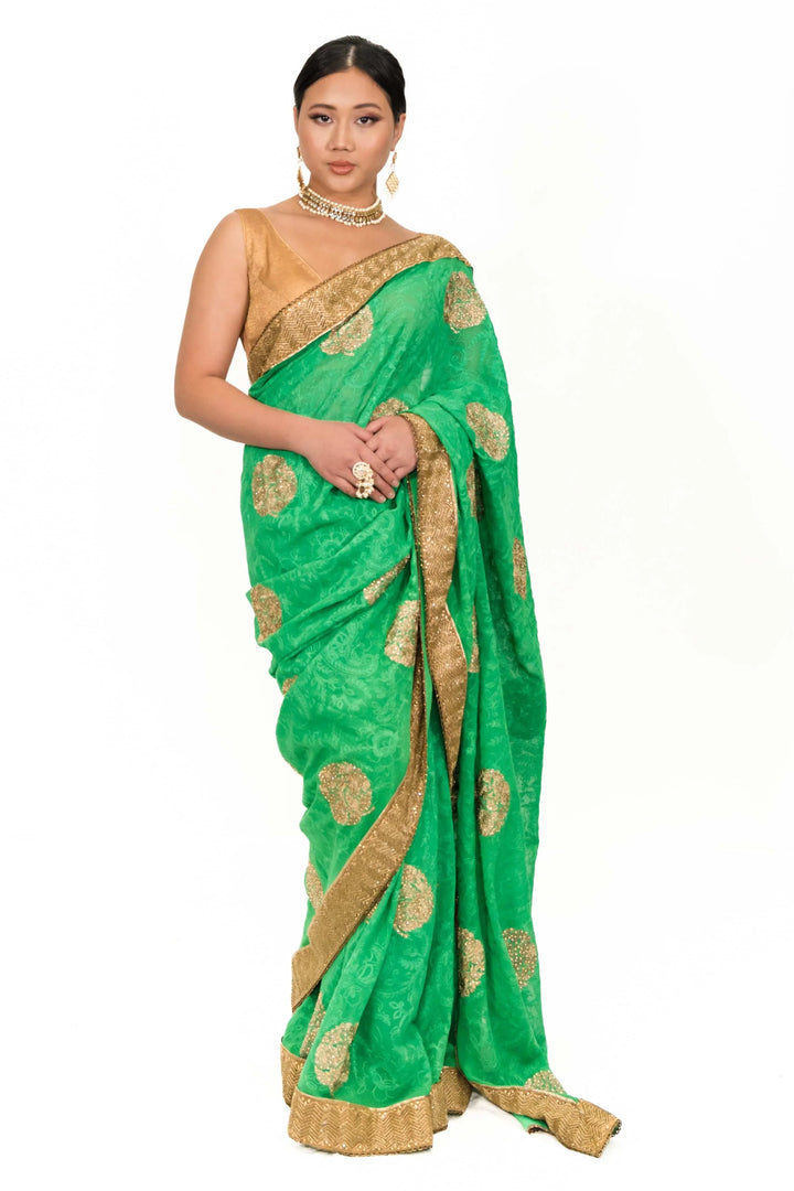 Sage Green Embroidery Saree (Outside Ontario) - MyEthnikRentals