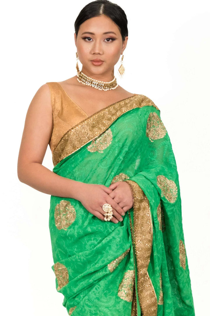 Sage Green Embroidery Saree (Outside Ontario) - MyEthnikRentals