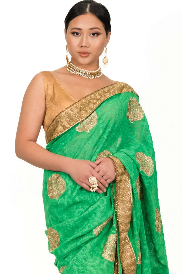 Sage Green Embroidery Saree (Outside Ontario) - MyEthnikRentals