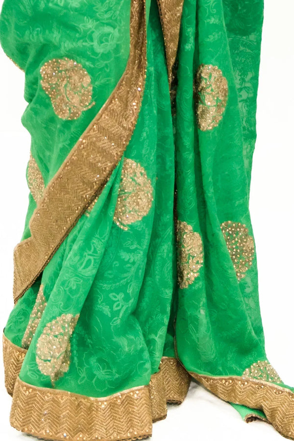 Sage Green Embroidery Saree - MyEthnikRentals