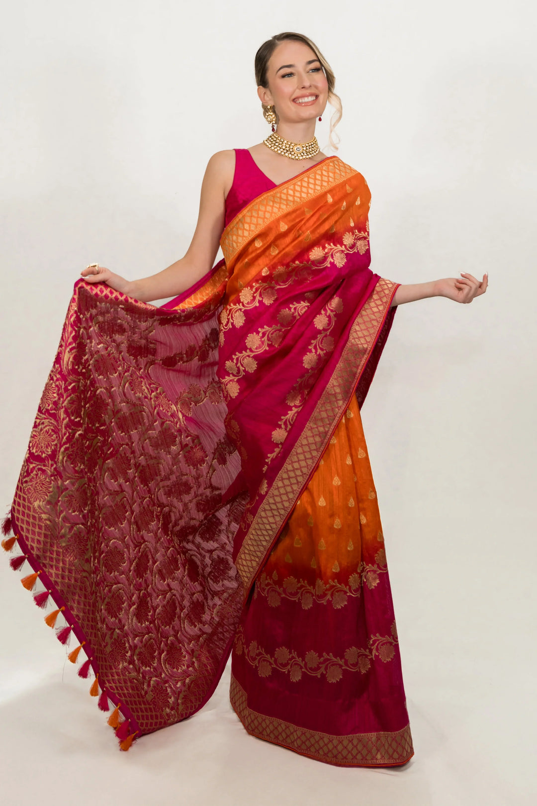 Deep Fuchsia Pink Saree - MyEthnikRentals