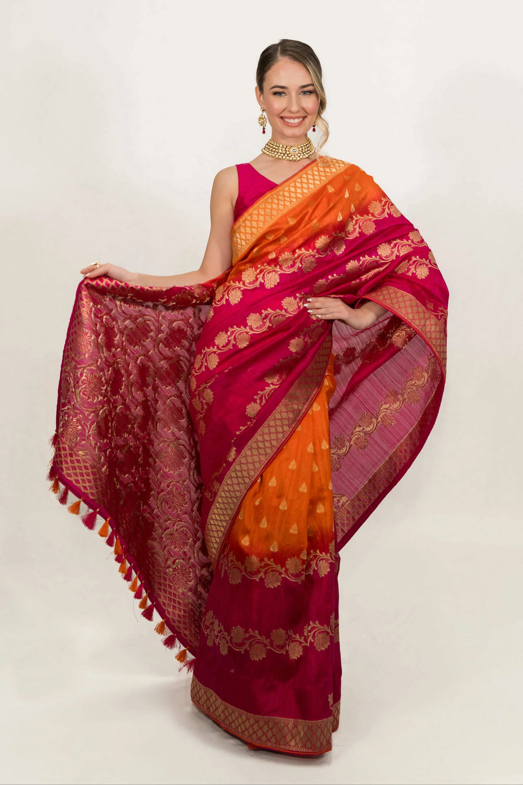 Deep Fuchsia Pink Saree (Outside Ontario) - MyEthnikRentals