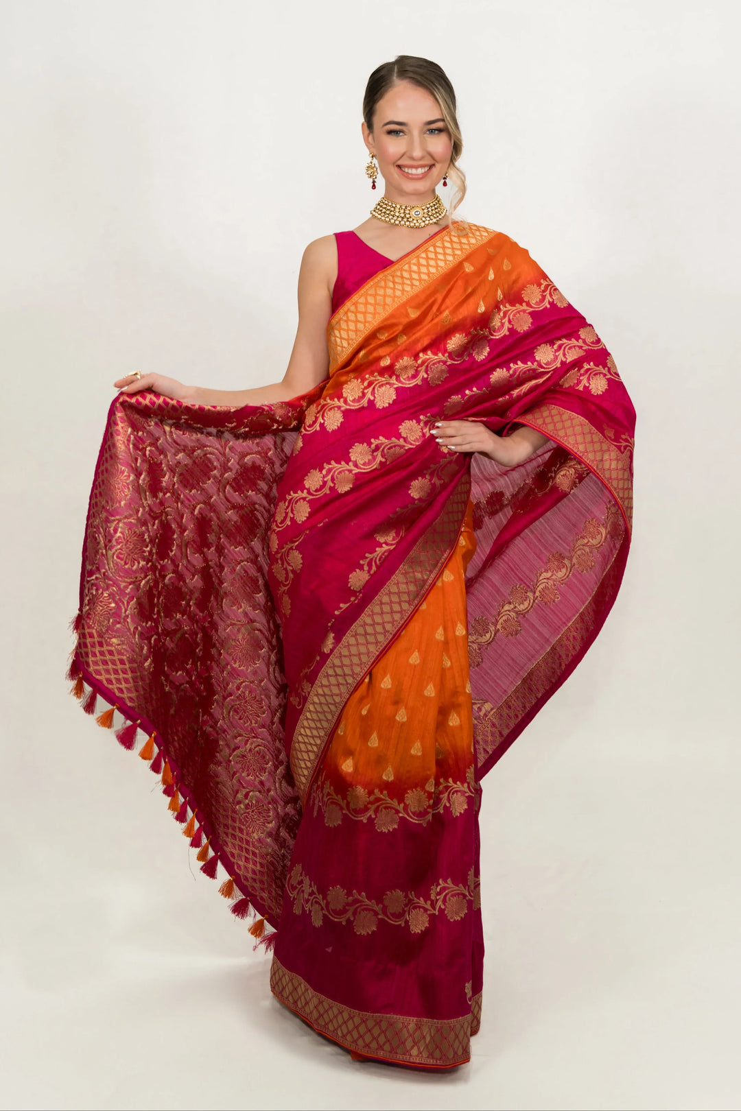 Deep Fuchsia Pink Saree - MyEthnikRentals
