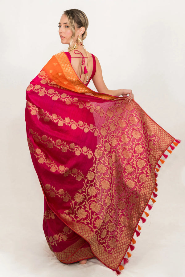 Deep Fuchsia Pink Saree - MyEthnikRentals