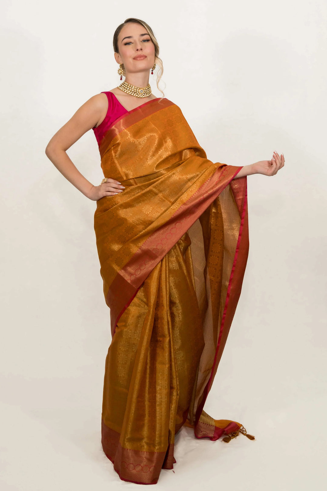 Golden Tissue Banarasi Saree (Outside Ontario) - MyEthnikRentals