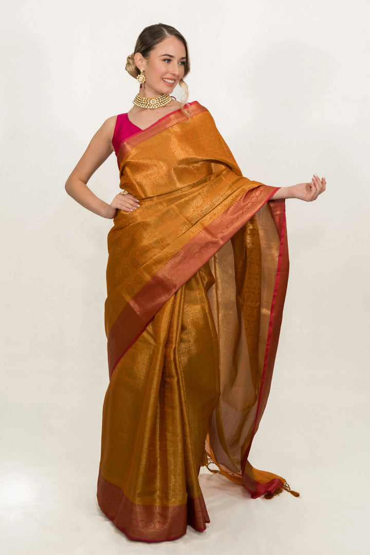 Golden Tissue Banarasi Saree (Outside Ontario) - MyEthnikRentals