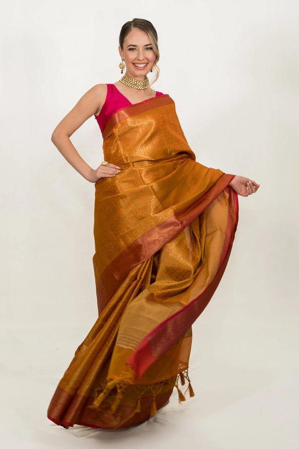 Golden Tissue Banarasi Saree - MyEthnikRentals