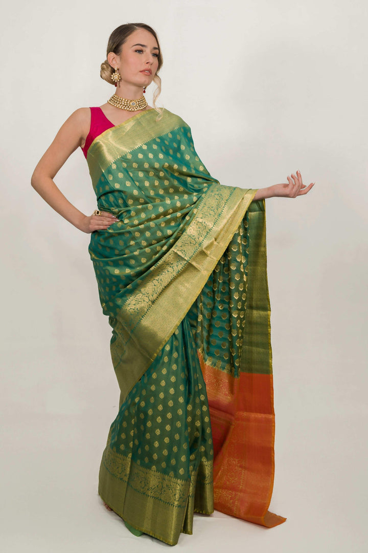 Embroidery Leafy Green Saree (Outside Ontario) - MyEthnikRentals