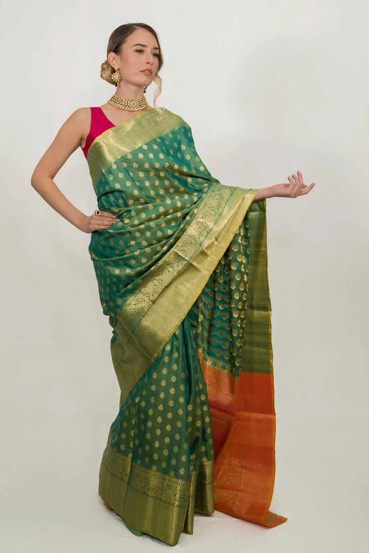 Embroidery Leafy Green Saree - MyEthnikRentals
