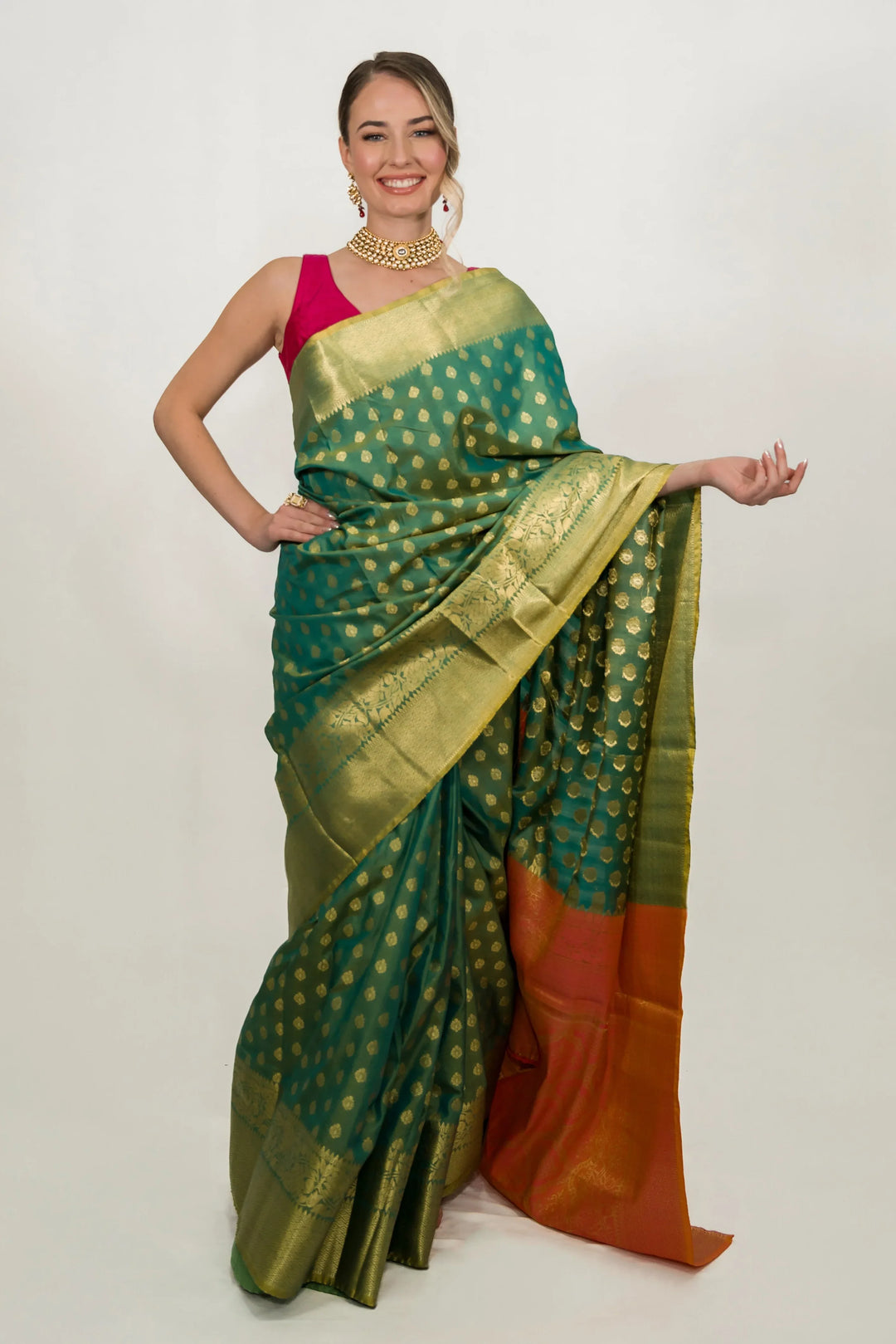 Embroidery Leafy Green Saree - MyEthnikRentals