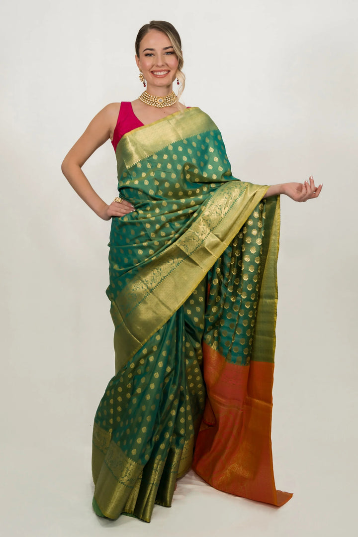 Embroidery Leafy Green Saree - MyEthnikRentals