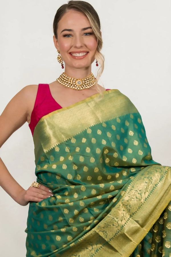 Embroidery Leafy Green Saree - MyEthnikRentals