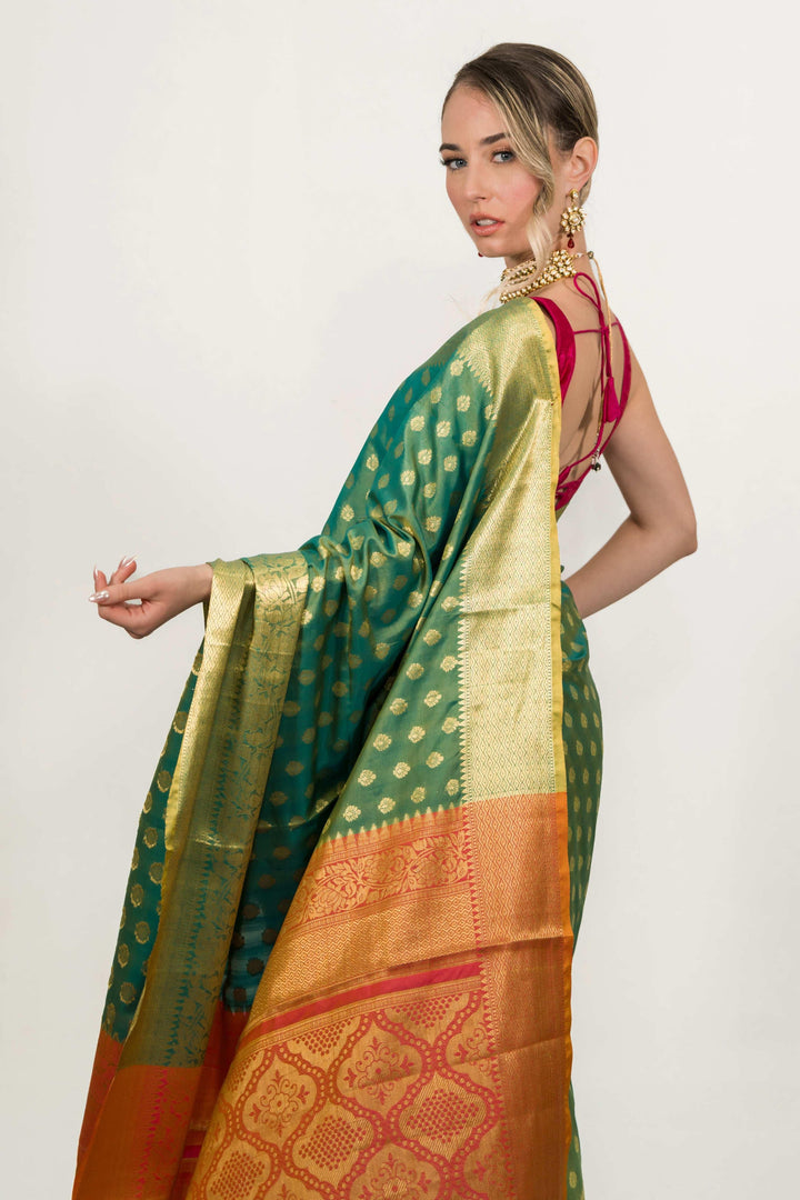 Embroidery Leafy Green Saree (Outside Ontario) - MyEthnikRentals
