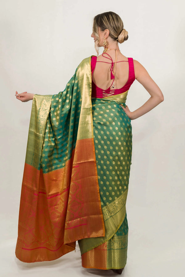 Embroidery Leafy Green Saree (Outside Ontario) - MyEthnikRentals