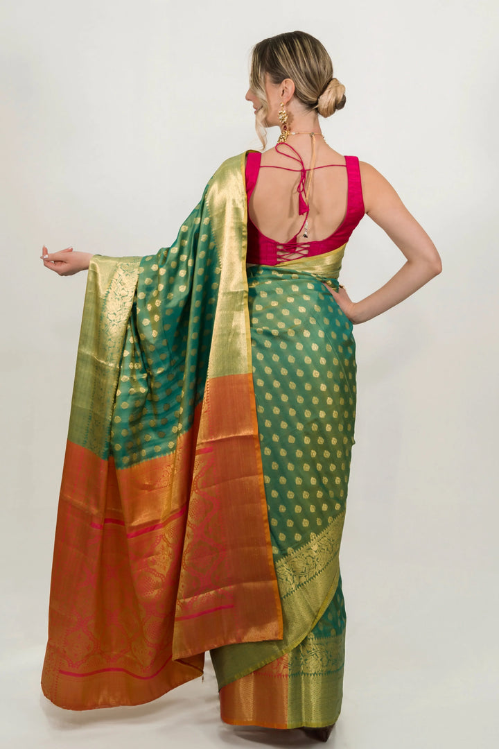 Embroidery Leafy Green Saree - MyEthnikRentals