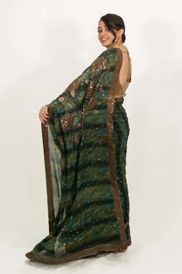 Embroidered Sequins Green Saree (Outside Ontario) - MyEthnikRentals