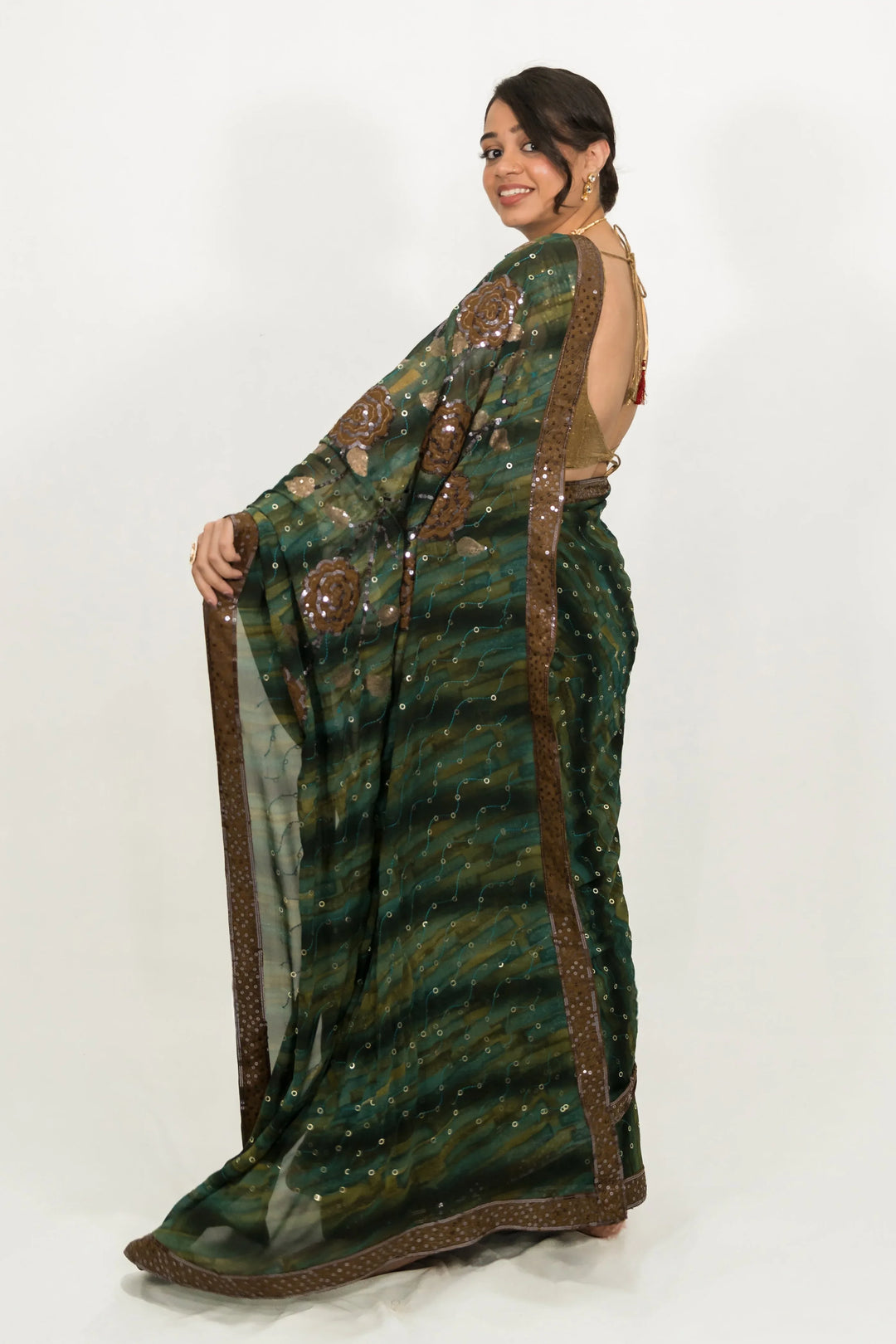 Embroidered Sequins Green Saree - MyEthnikRentals