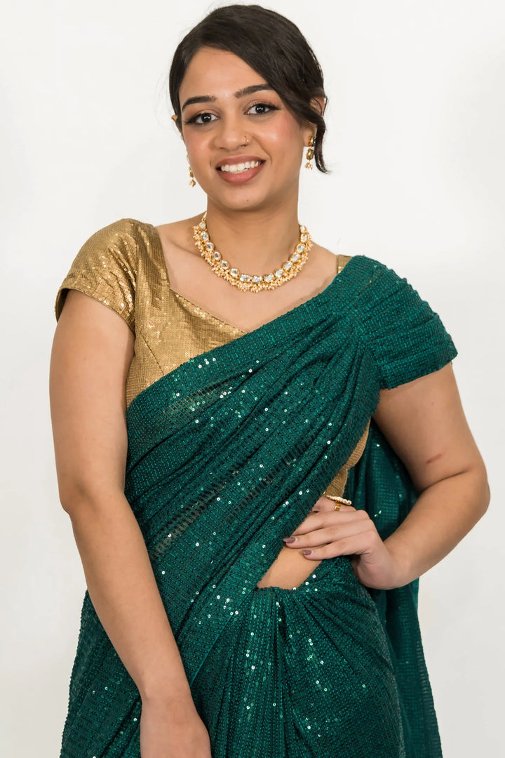 Embroidered Sequins Green Saree - MyEthnikRentals
