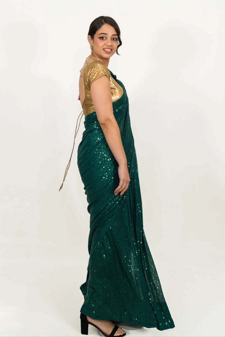 Embroidered Sequins Green Saree (Outside Ontario) - MyEthnikRentals