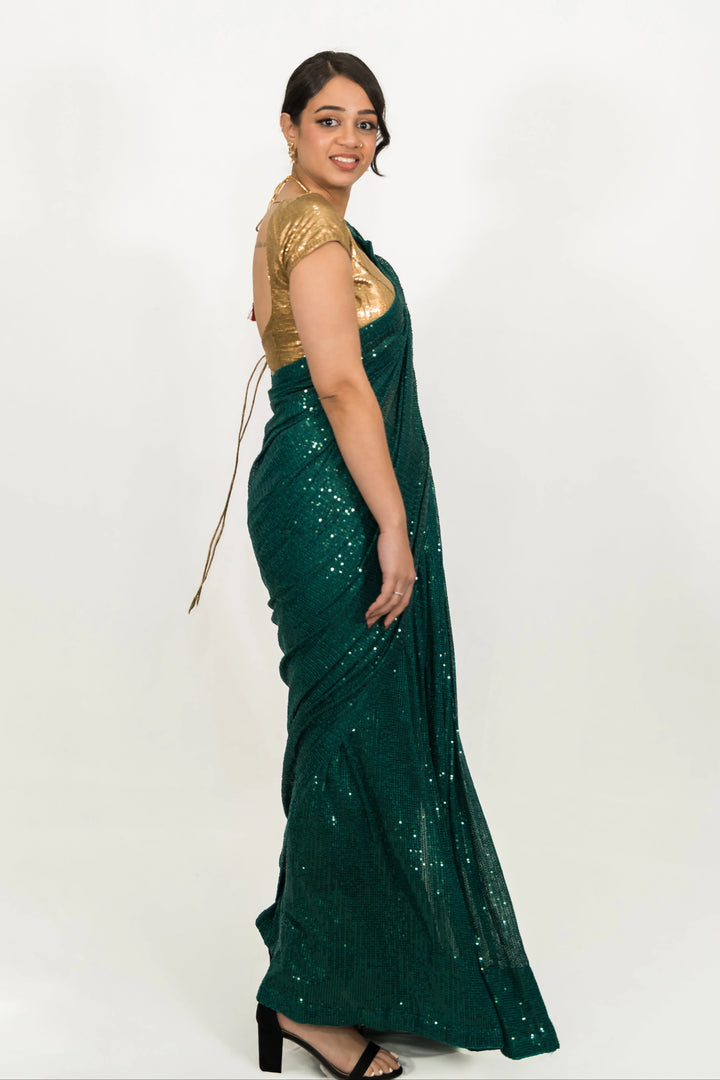 Embroidered Sequins Green Saree - MyEthnikRentals
