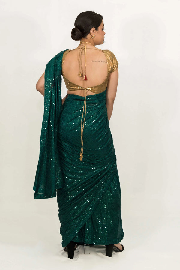 Embroidered Sequins Green Saree (Outside Ontario) - MyEthnikRentals