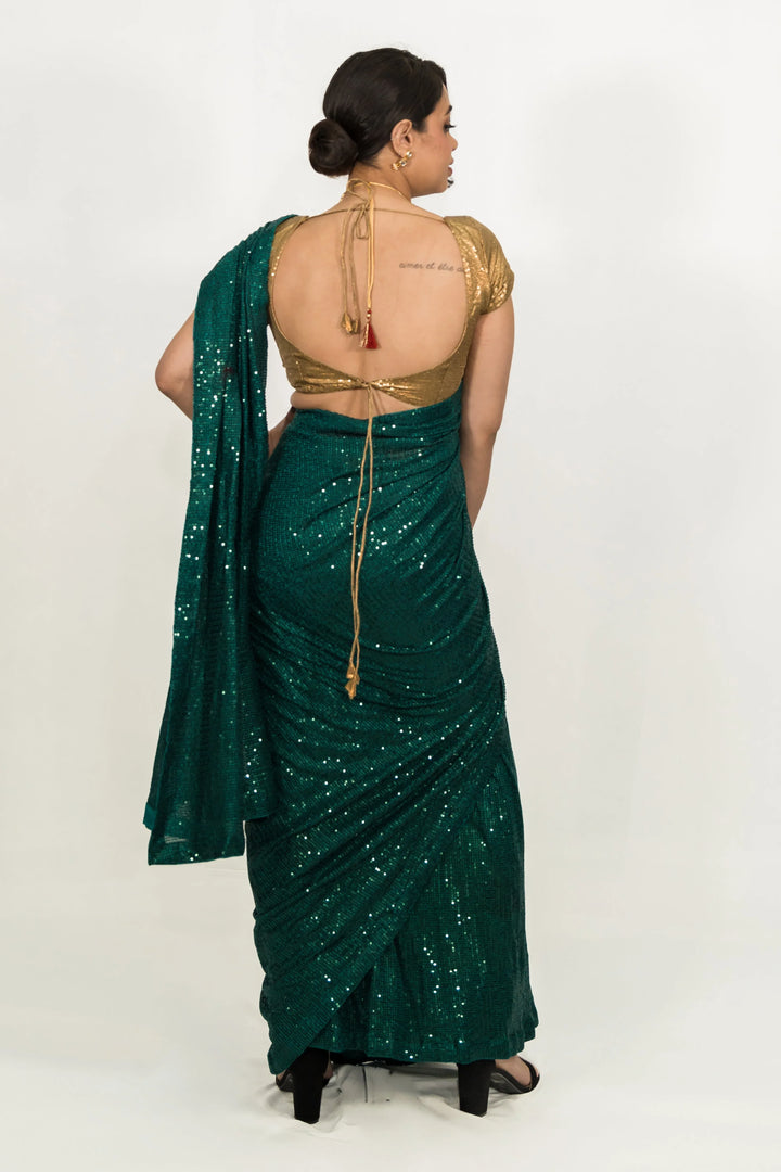 Embroidered Sequins Green Saree - MyEthnikRentals