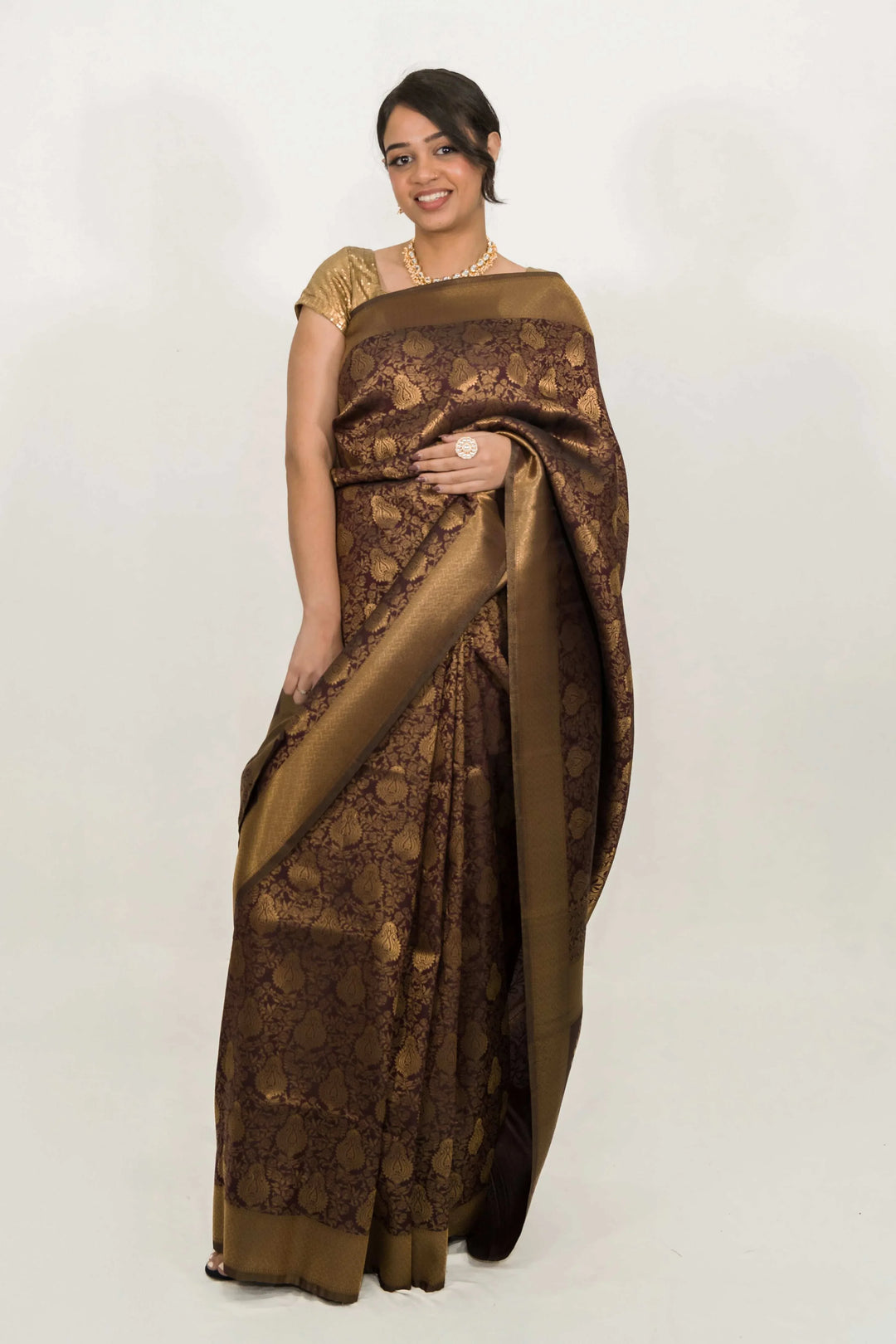 Mehendi Brown Weaving Saree (Outside Ontario) - MyEthnikRentals