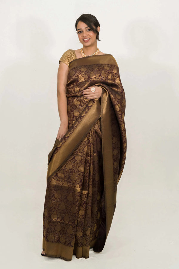 Mehendi Brown Weaving Saree (Outside Ontario) - MyEthnikRentals