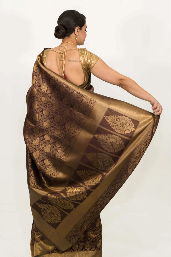 Mehendi Brown Weaving Saree (Outside Ontario) - MyEthnikRentals