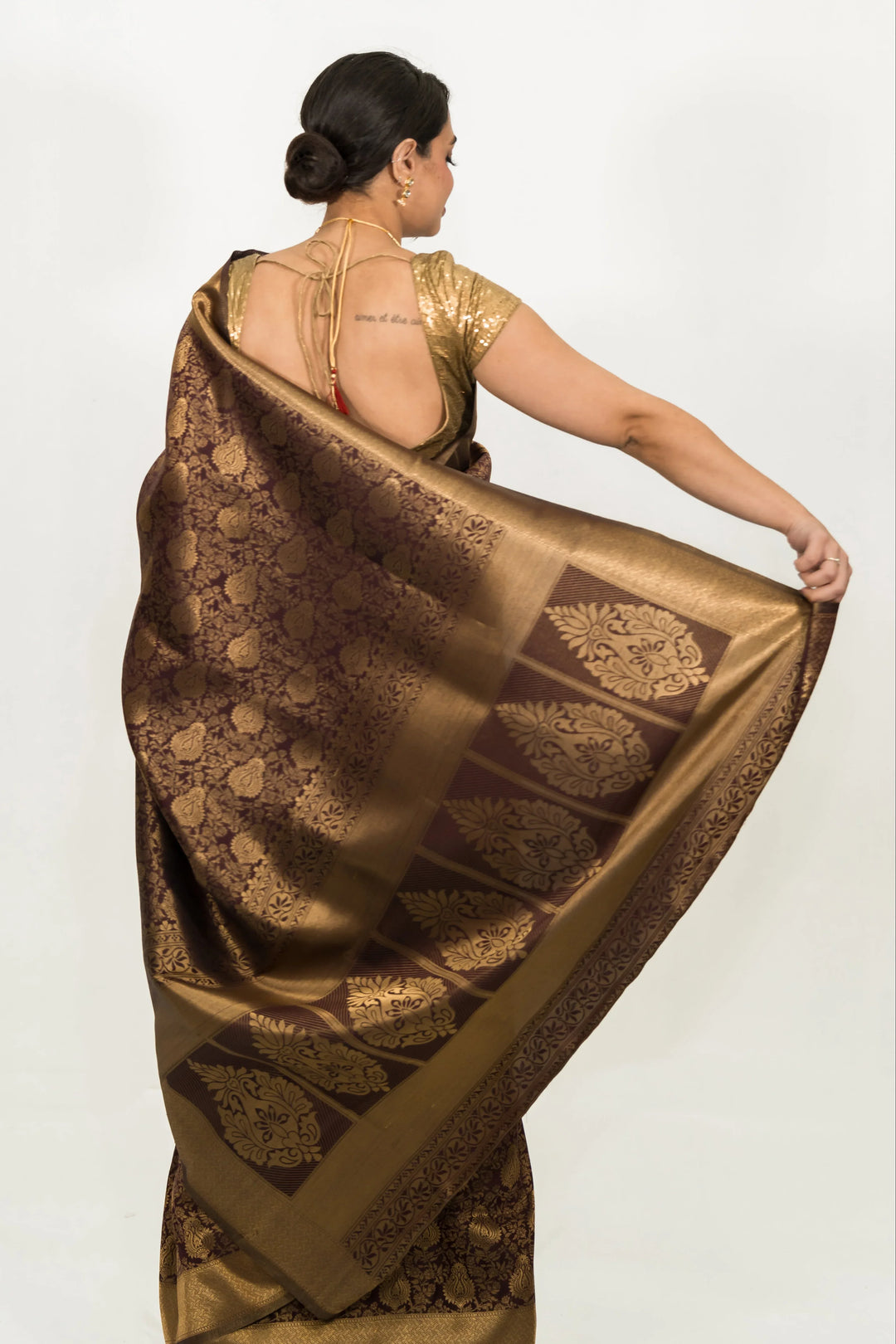 Mehendi Brown Weaving Saree - MyEthnikRentals