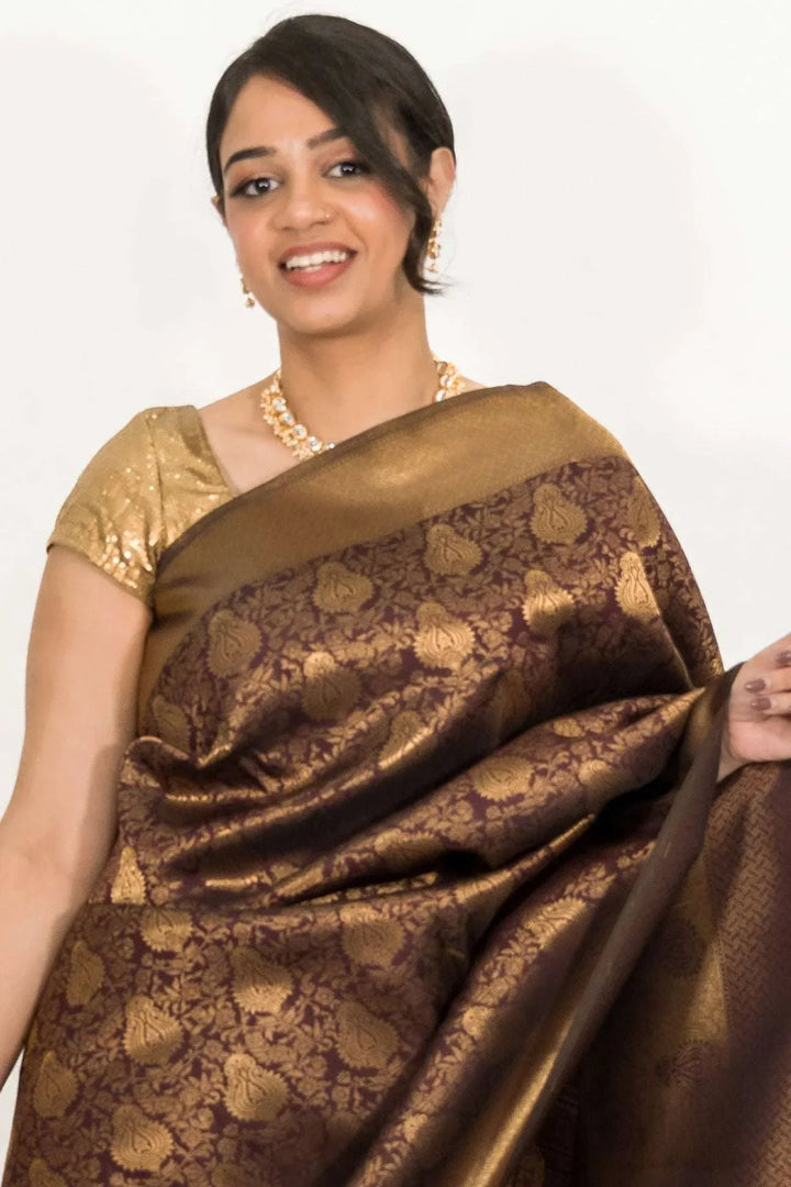 Mehendi Brown Weaving Saree (Outside Ontario) - MyEthnikRentals