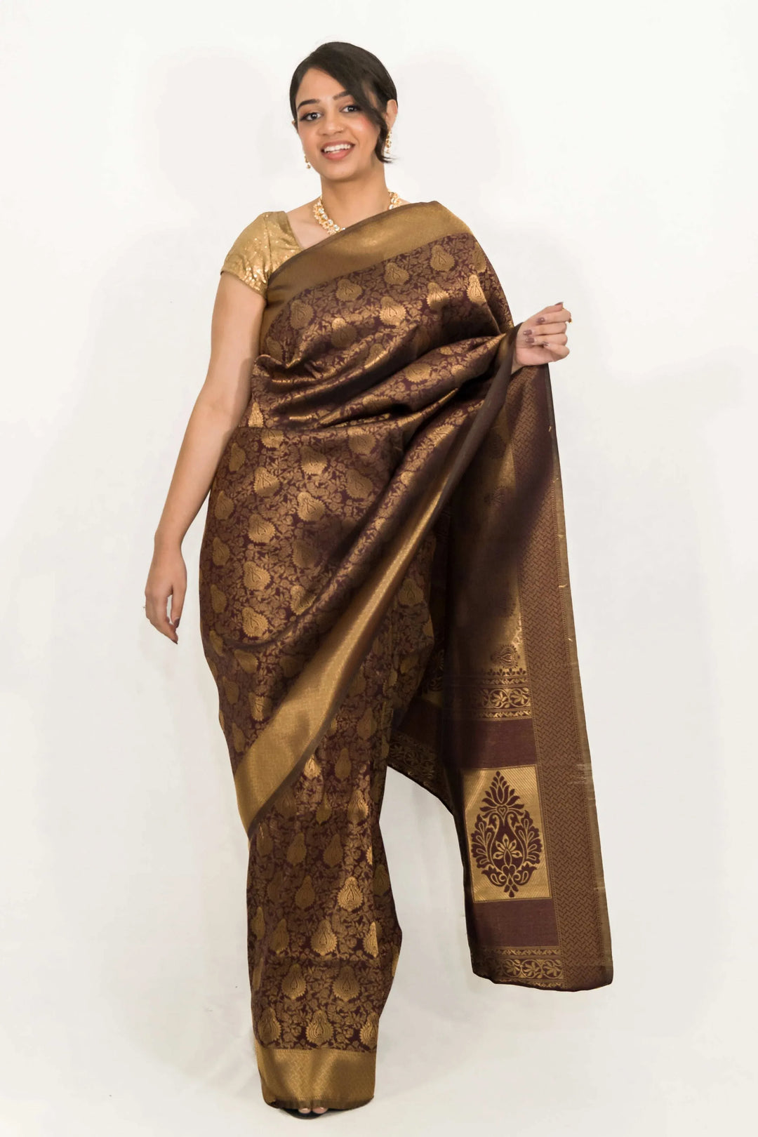 Mehendi Brown Weaving Saree (Outside Ontario) - MyEthnikRentals