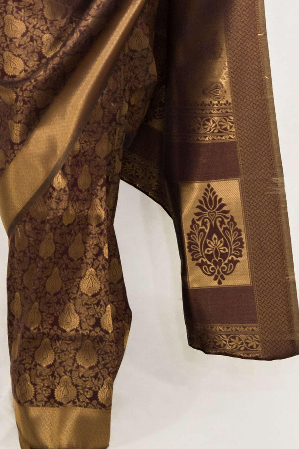 Mehendi Brown Weaving Saree (Outside Ontario) - MyEthnikRentals