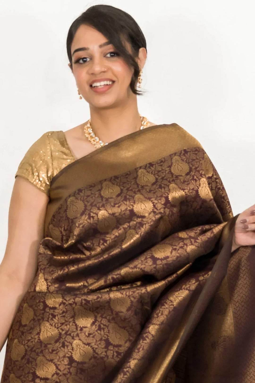 Mehendi Brown Weaving Saree - MyEthnikRentals