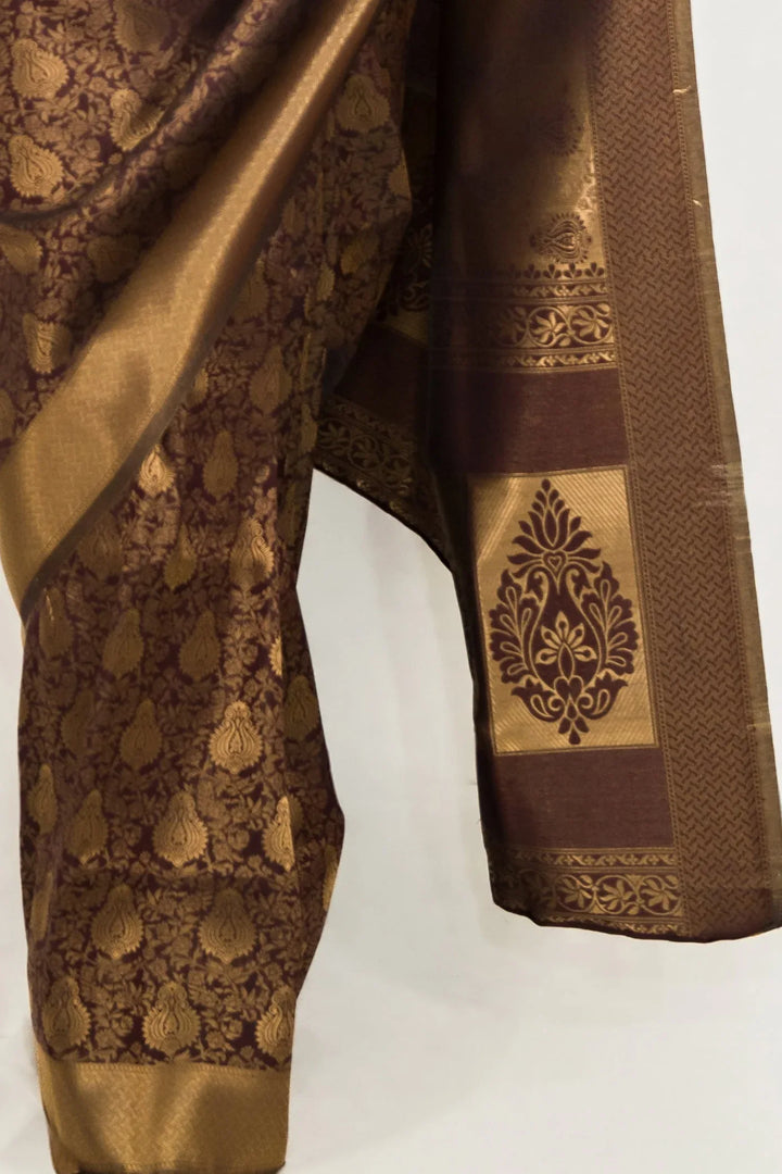 Mehendi Brown Weaving Saree - MyEthnikRentals