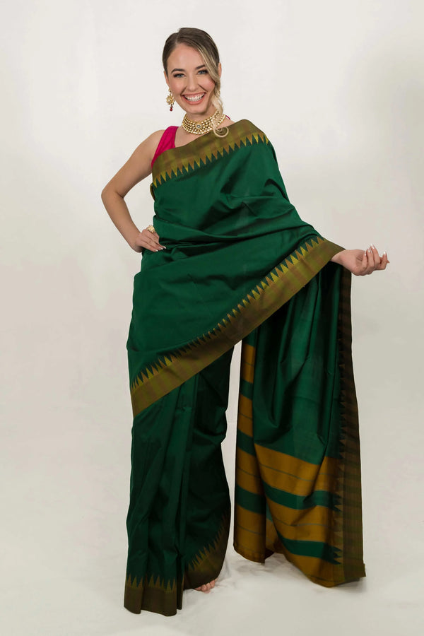 Forest Green Striped Saree (Outside Ontario) - MyEthnikRentals