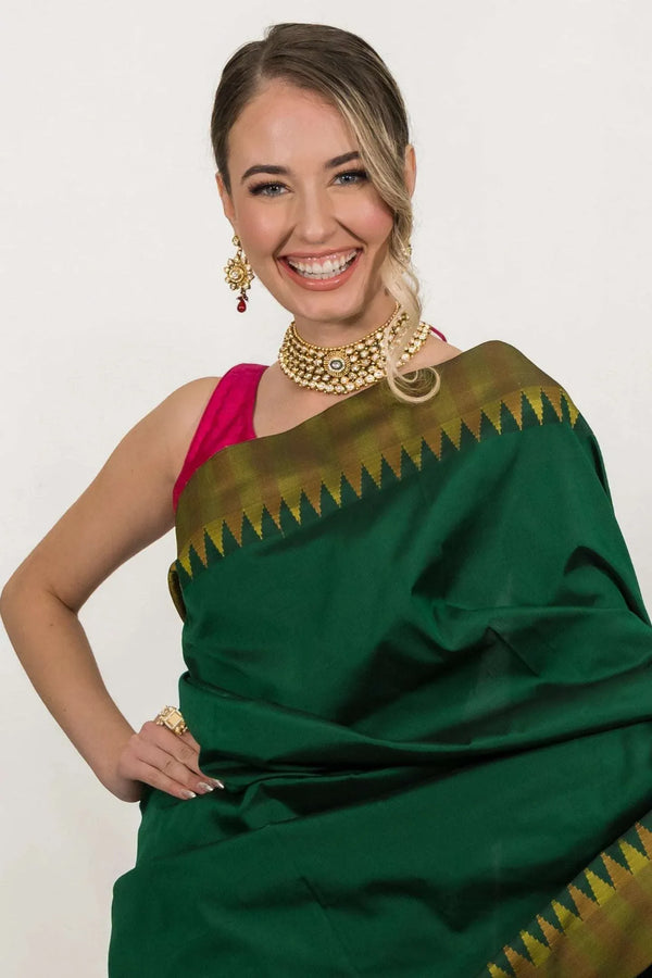 Forest Green Striped Saree (Outside Ontario) - MyEthnikRentals