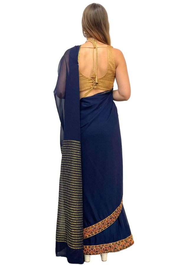 Navy Blue Pure Saree (Outside Ontario) - MyEthnikRentals