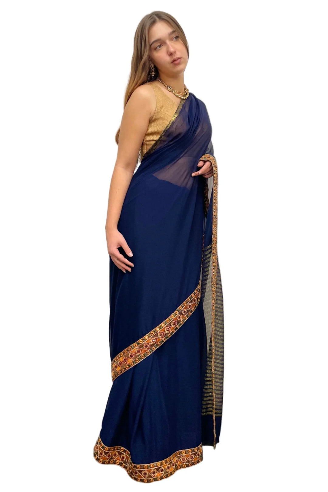 Navy Blue Pure Saree - MyEthnikRentals