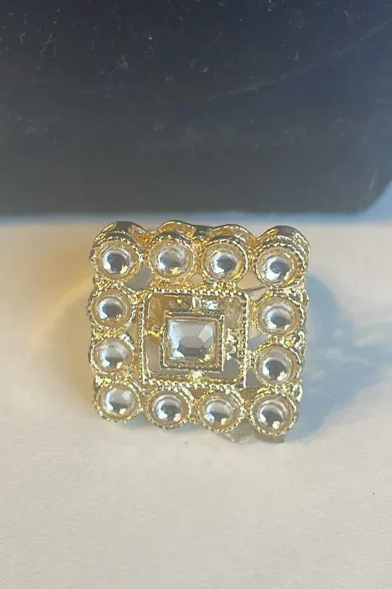 Golden Crystal Square Ring - MyEthnikRentals