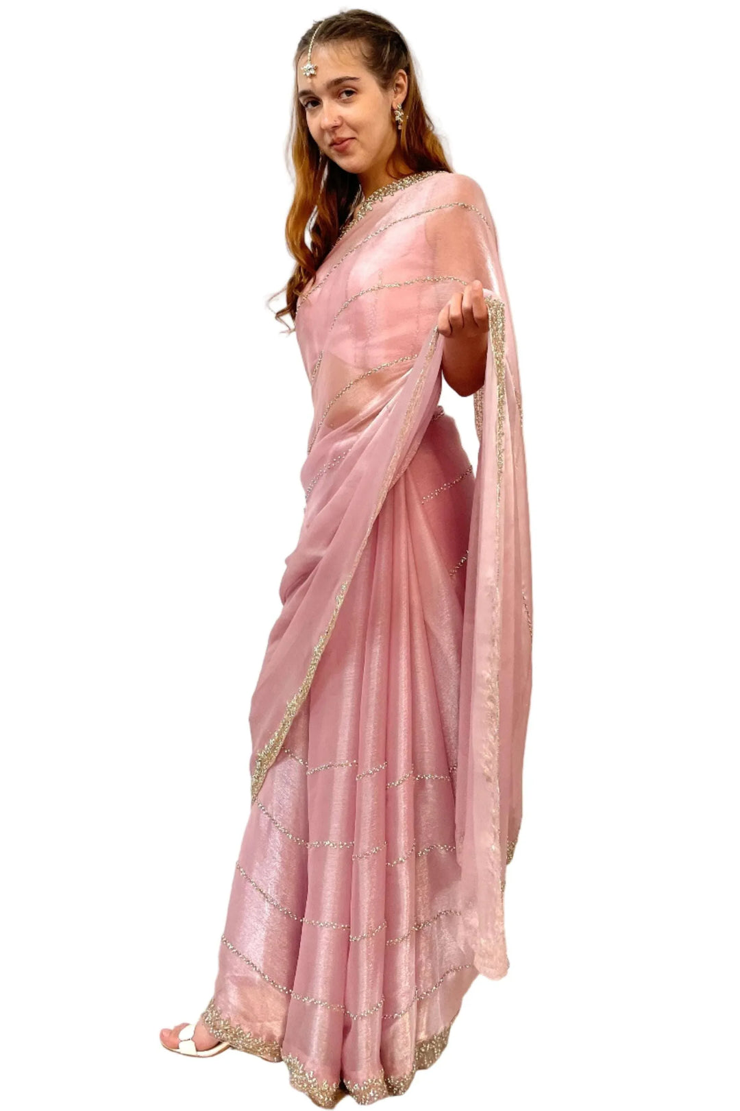 Glass Tissue Blush Saree (Outside Ontario) - MyEthnikRentals