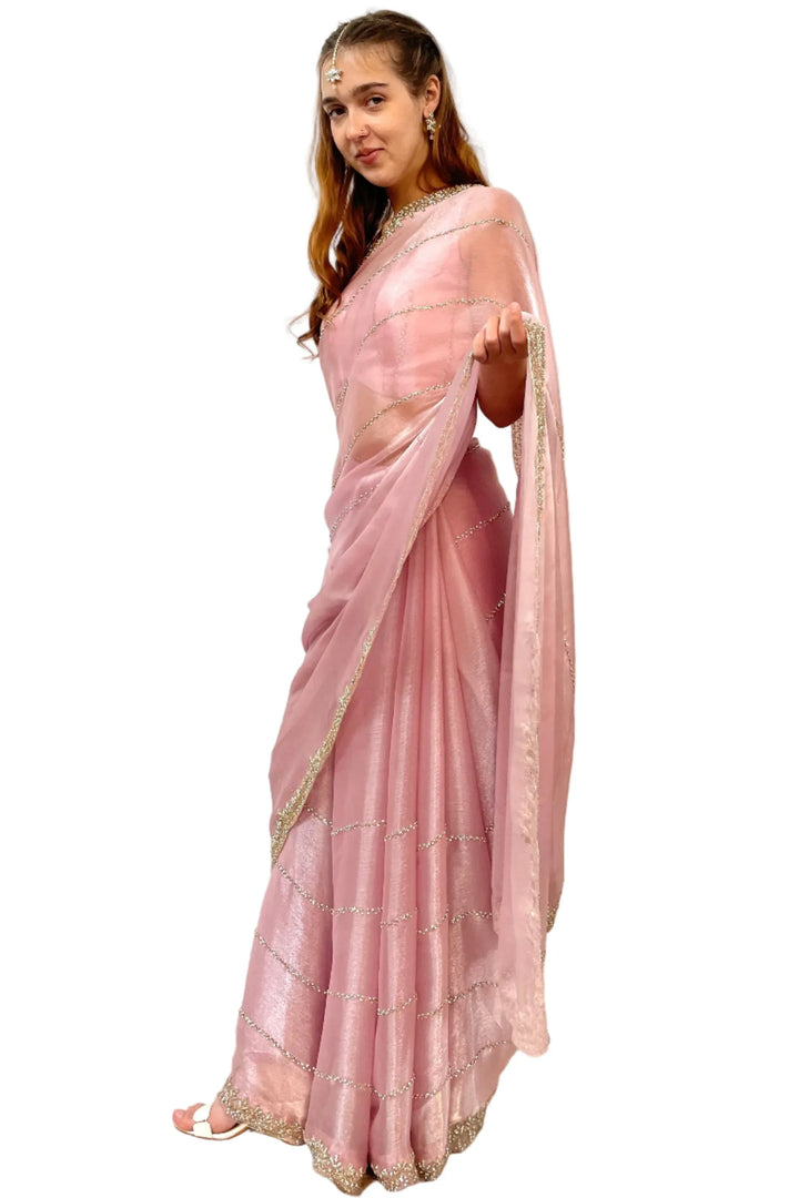 Glass Tissue Blush Saree - MyEthnikRentals